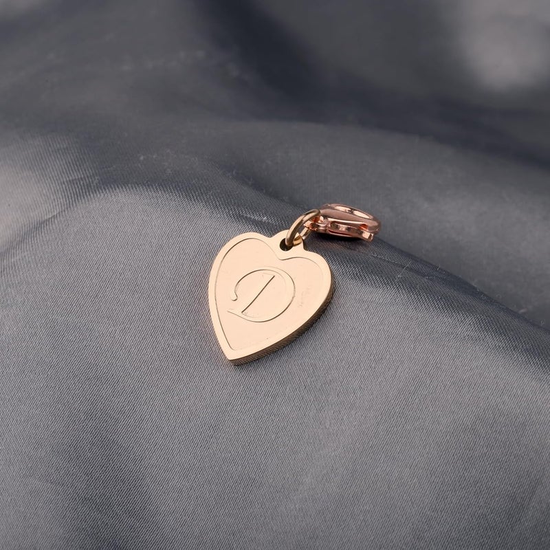 FAADBUK Initial Letter A-Z Alphabet Heart Charms for Jewelry Bracelet Keychain Necklace Initial Stainless steel Clasp Clip on Charm - Image 5